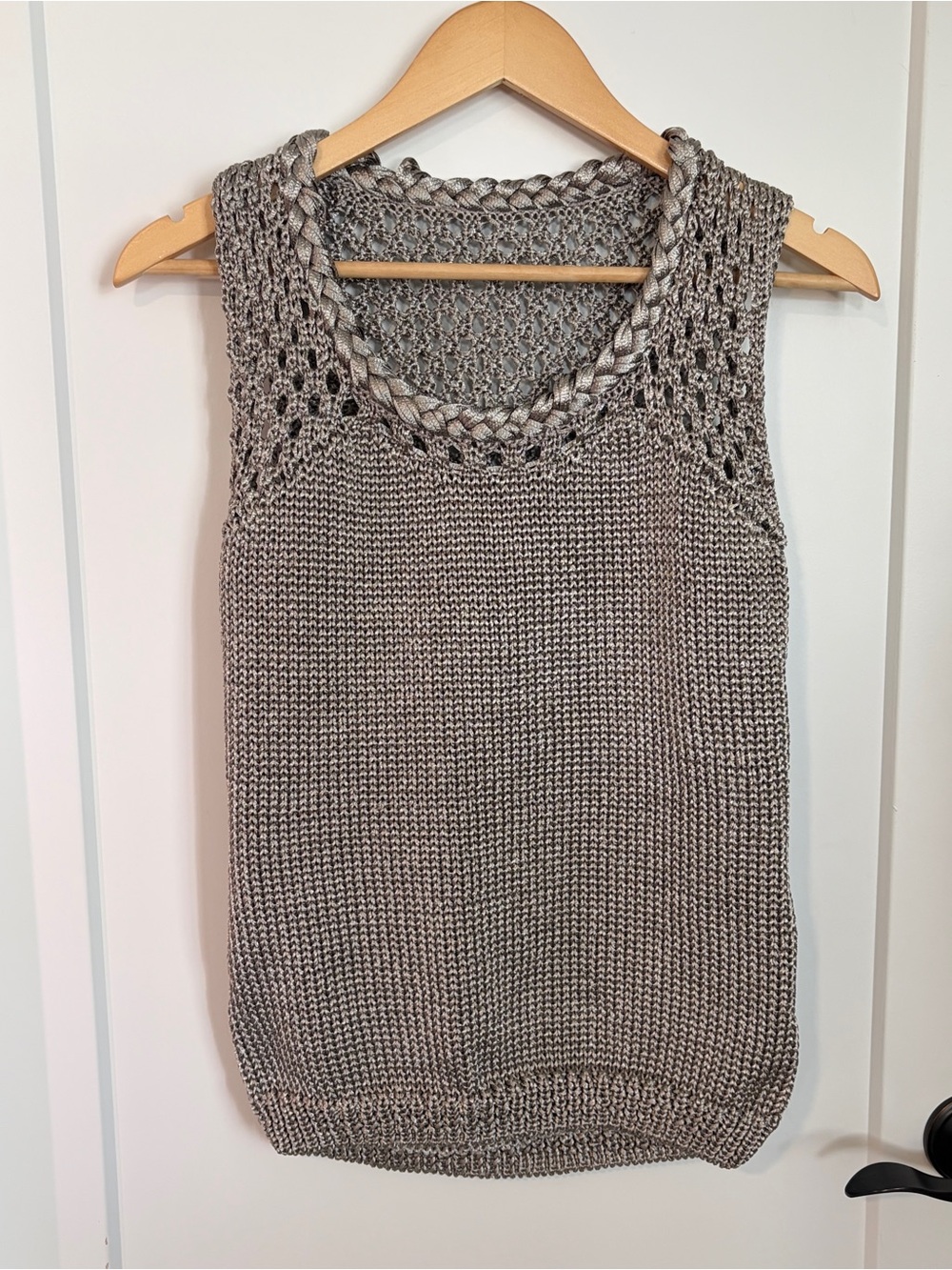Banana Republic Braided Trim Knit Tank Top - Metallic Gray